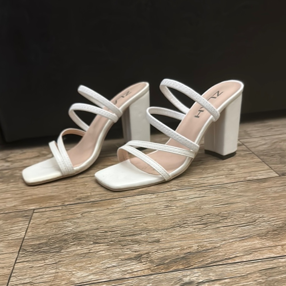 White Strappy Chunky Heels